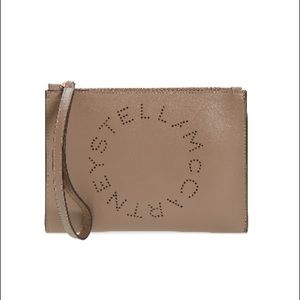 Stella McCartney Perforated Logo Alter Nappa Faux Leather Pouch in Moss